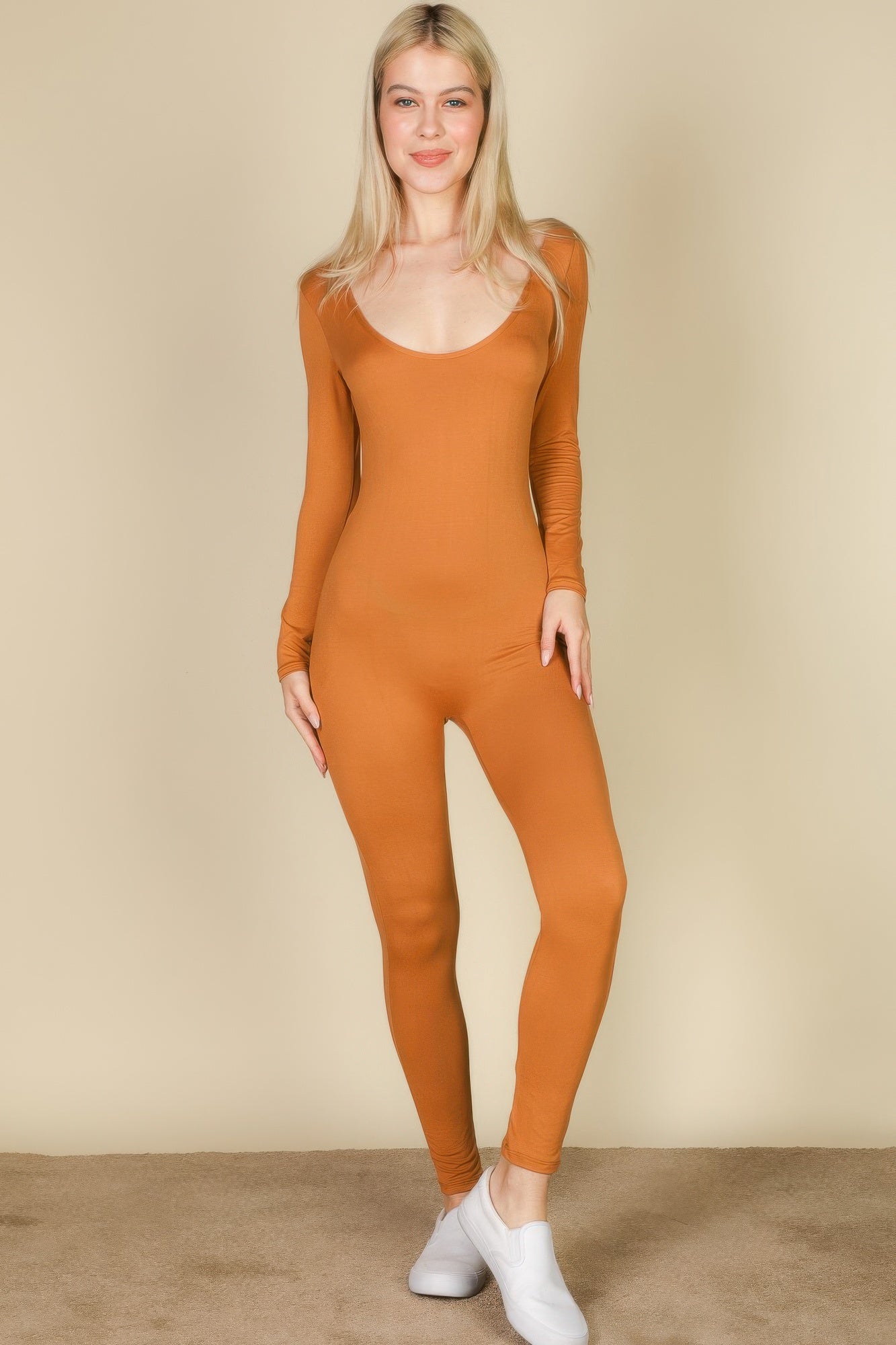 Scoop Neck Long Sleeve Bodycon Jumpsuit - Chic Comfort & Style - Artsi Chic Boutique