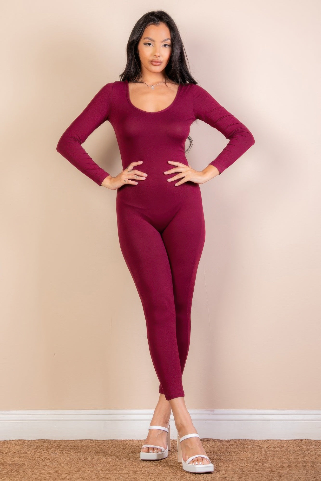 Scoop Neck Long Sleeve Bodycon Jumpsuit - Chic Comfort & Style - Artsi Chic Boutique