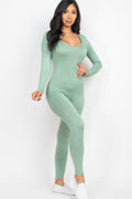 Scoop Neck Long Sleeve Bodycon Jumpsuit - Chic Comfort & Style - Artsi Chic Boutique