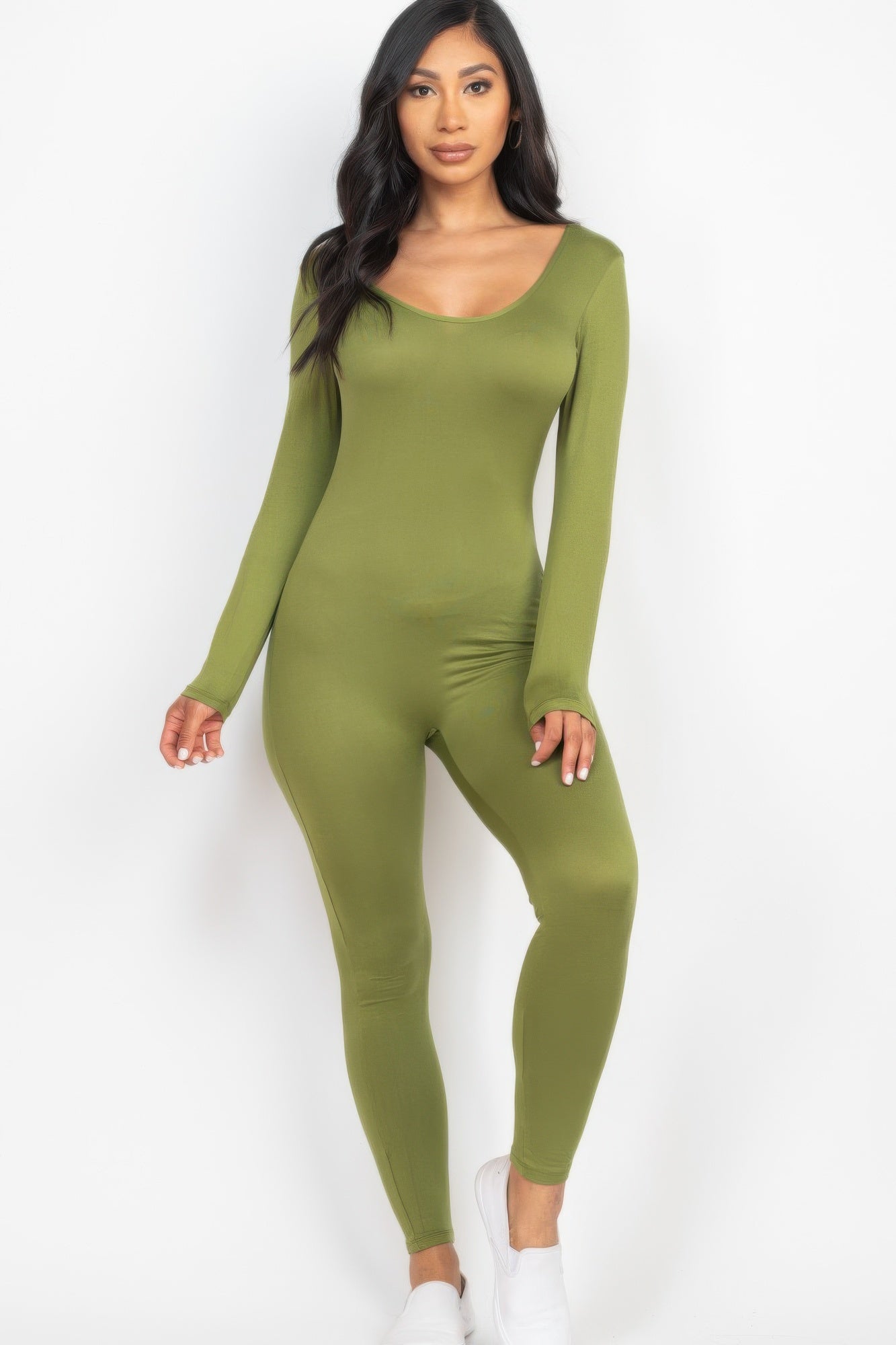 Scoop Neck Long Sleeve Bodycon Jumpsuit - Chic Comfort & Style - Artsi Chic Boutique