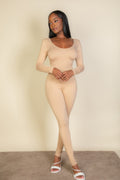 Scoop Neck Long Sleeve Bodycon Jumpsuit - Chic Comfort & Style - Artsi Chic Boutique