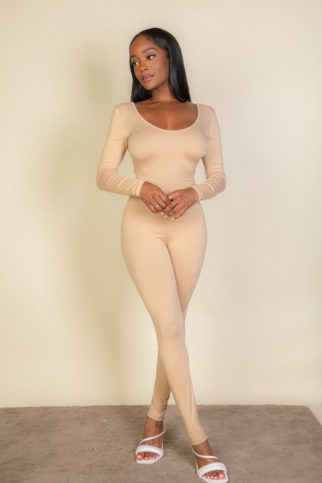 Scoop Neck Long Sleeve Bodycon Jumpsuit - Chic Comfort & Style - Artsi Chic Boutique