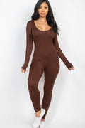 Scoop Neck Long Sleeve Bodycon Jumpsuit - Chic Comfort & Style - Artsi Chic Boutique
