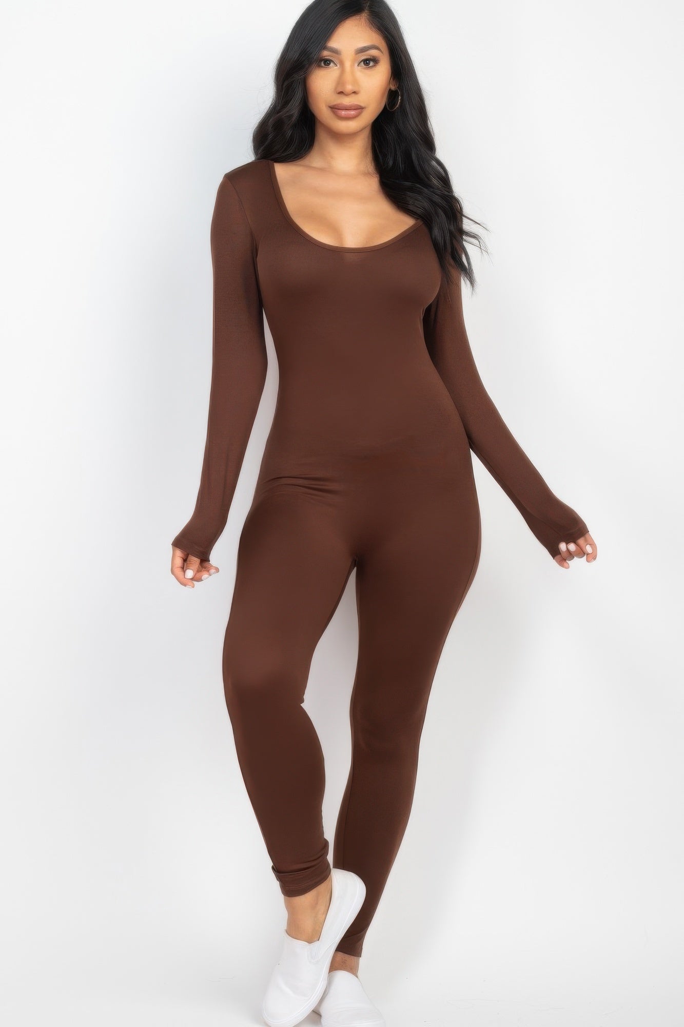 Scoop Neck Long Sleeve Bodycon Jumpsuit - Chic Comfort & Style - Artsi Chic Boutique