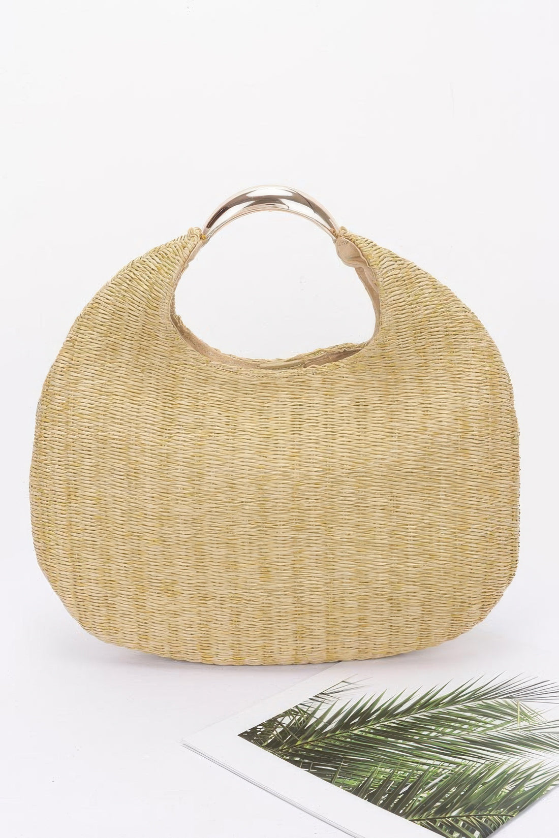 Faux Straw Hobo Bag with Metal Handle - Artsi Chic Boutique