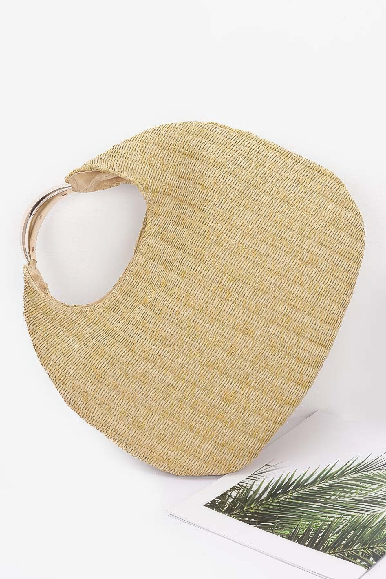 Faux Straw Hobo Bag with Metal Handle - Artsi Chic Boutique