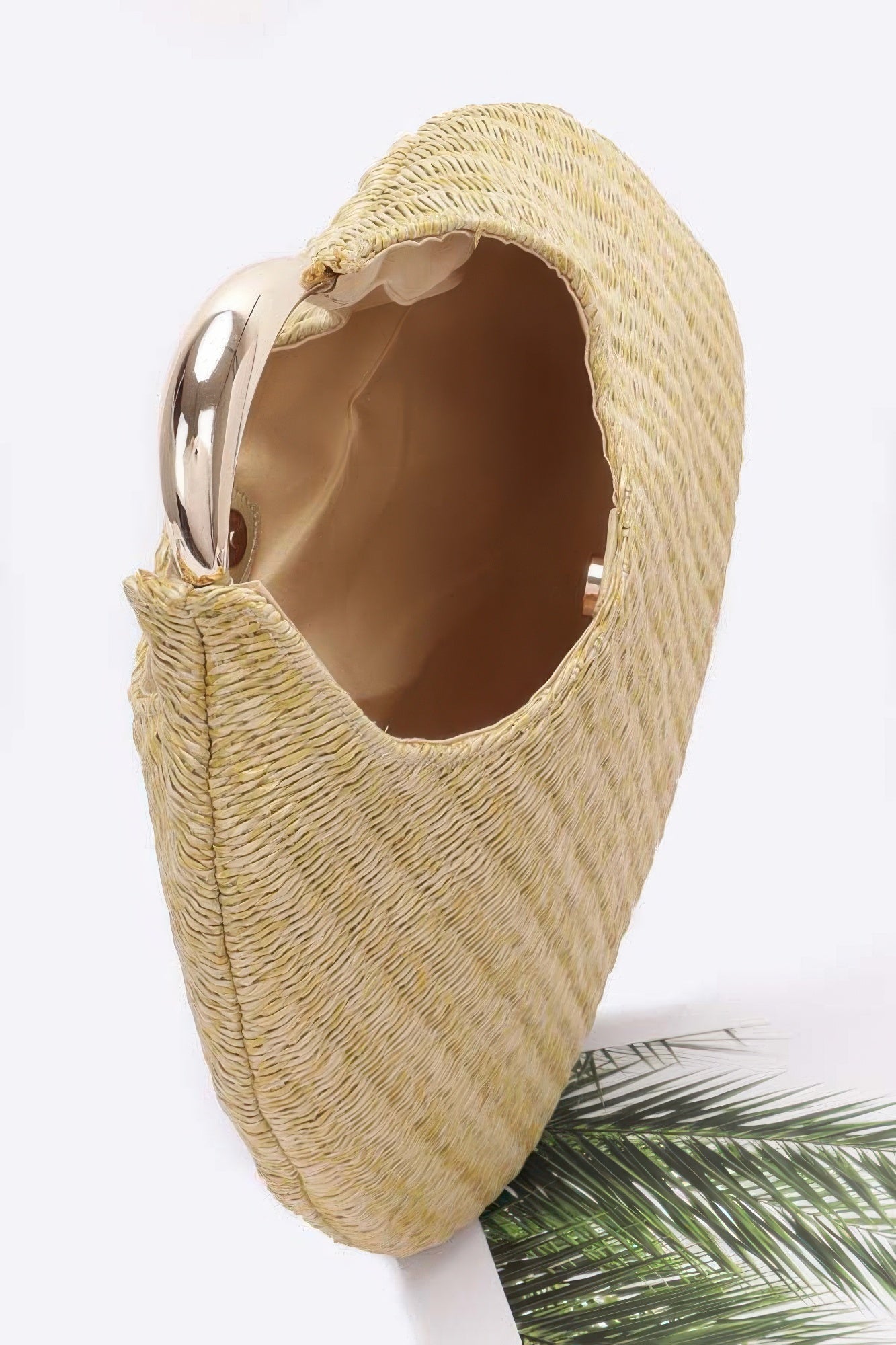 Faux Straw Hobo Bag with Metal Handle - Artsi Chic Boutique