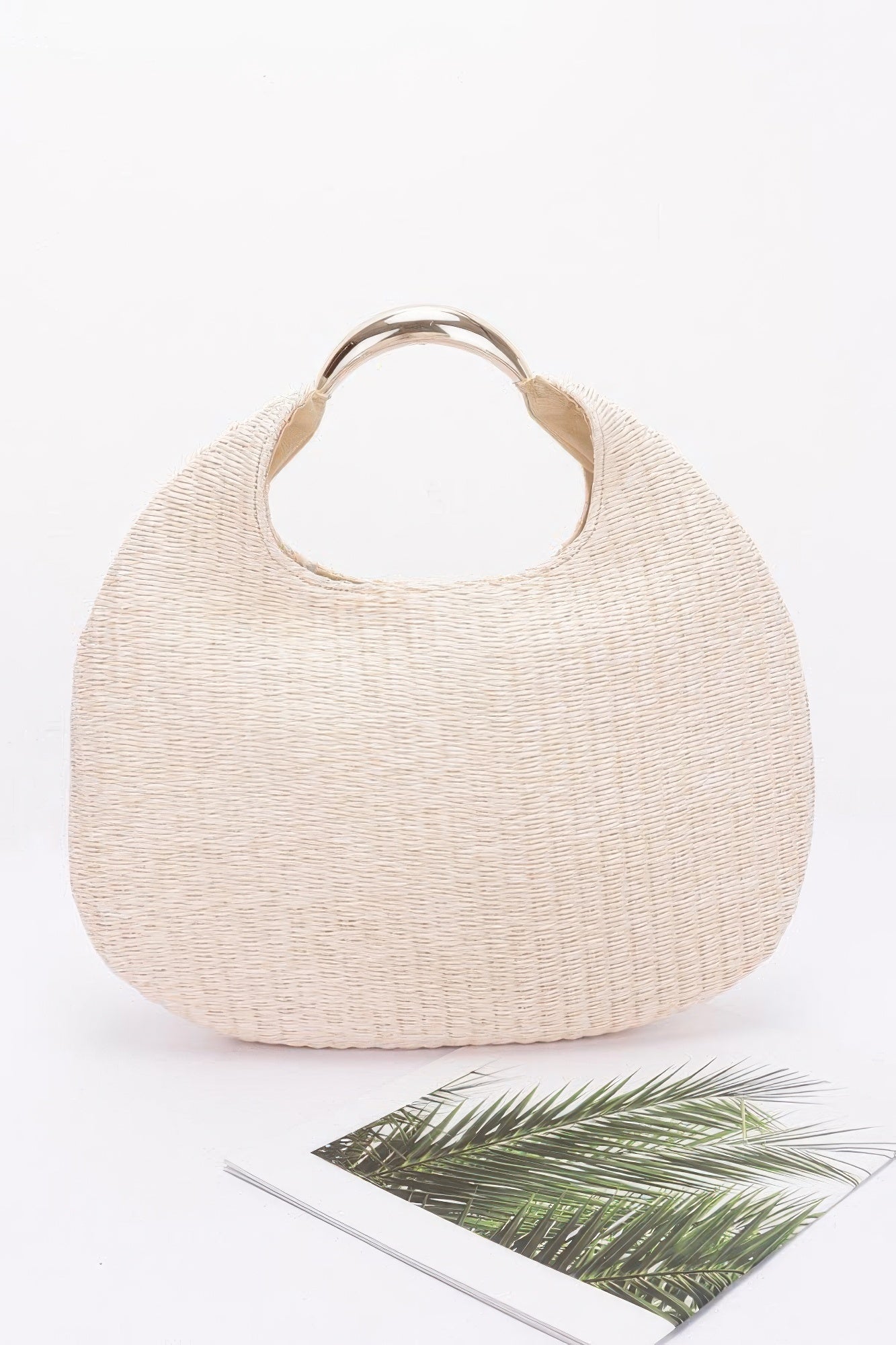 Faux Straw Hobo Bag with Metal Handle - Artsi Chic Boutique