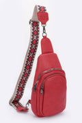 Faux Leather Sling Bag with Multi-Color Strap - Artsi Chic Boutique