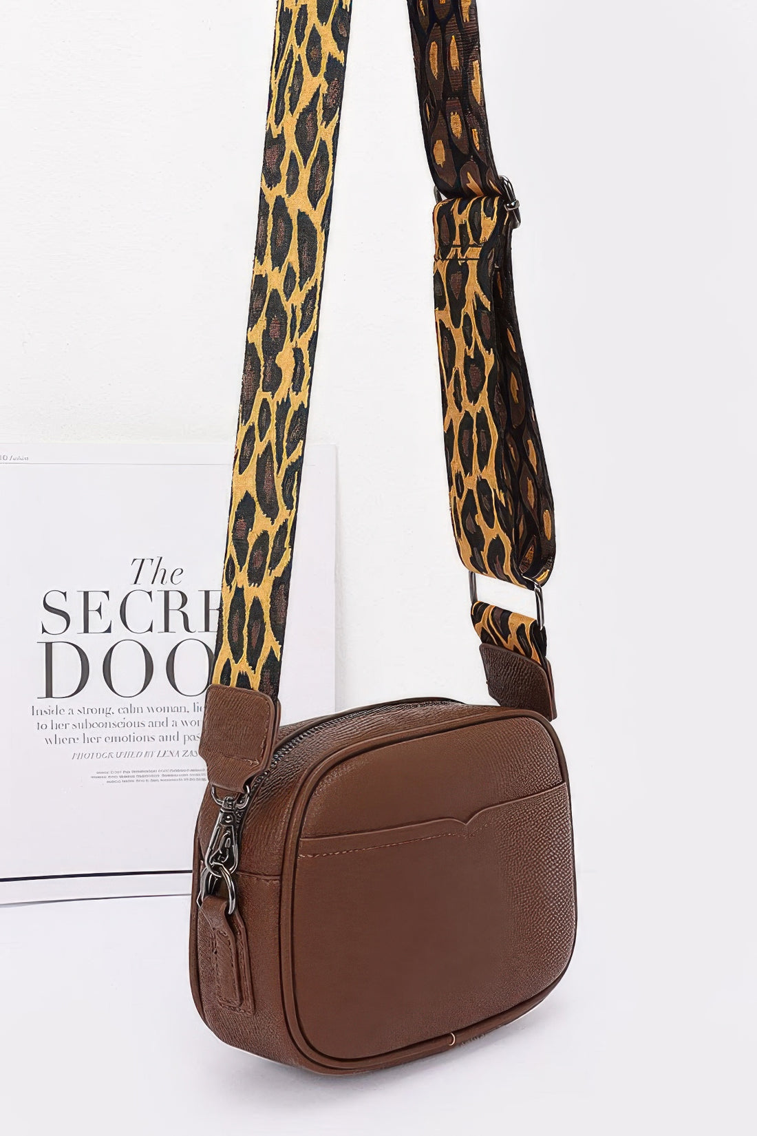 Faux Leather Crossbody Purse with Leopard Strap - Artsi Chic Boutique