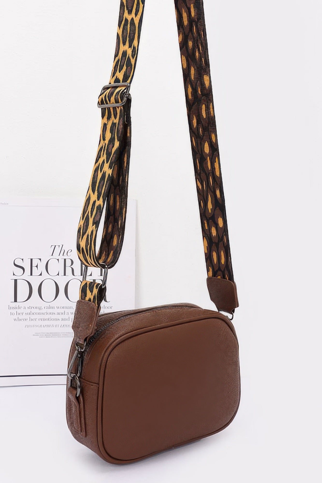 Faux Leather Crossbody Purse with Leopard Strap - Artsi Chic Boutique