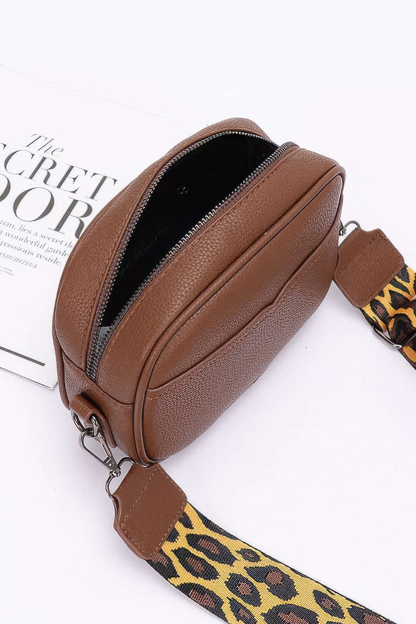 Faux Leather Crossbody Purse with Leopard Strap - Artsi Chic Boutique
