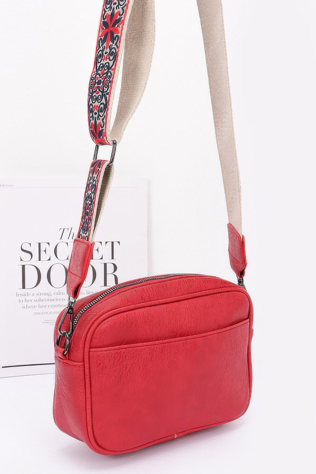 Faux Leather Crossbody Purse with Multi-Color Strap - Artsi Chic Boutique