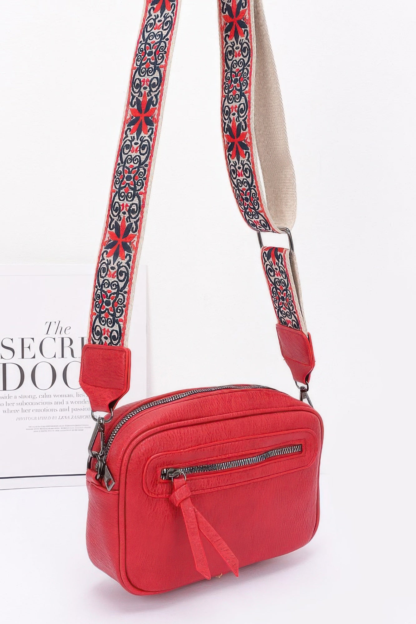 Faux Leather Crossbody Purse with Multi-Color Strap - Artsi Chic Boutique