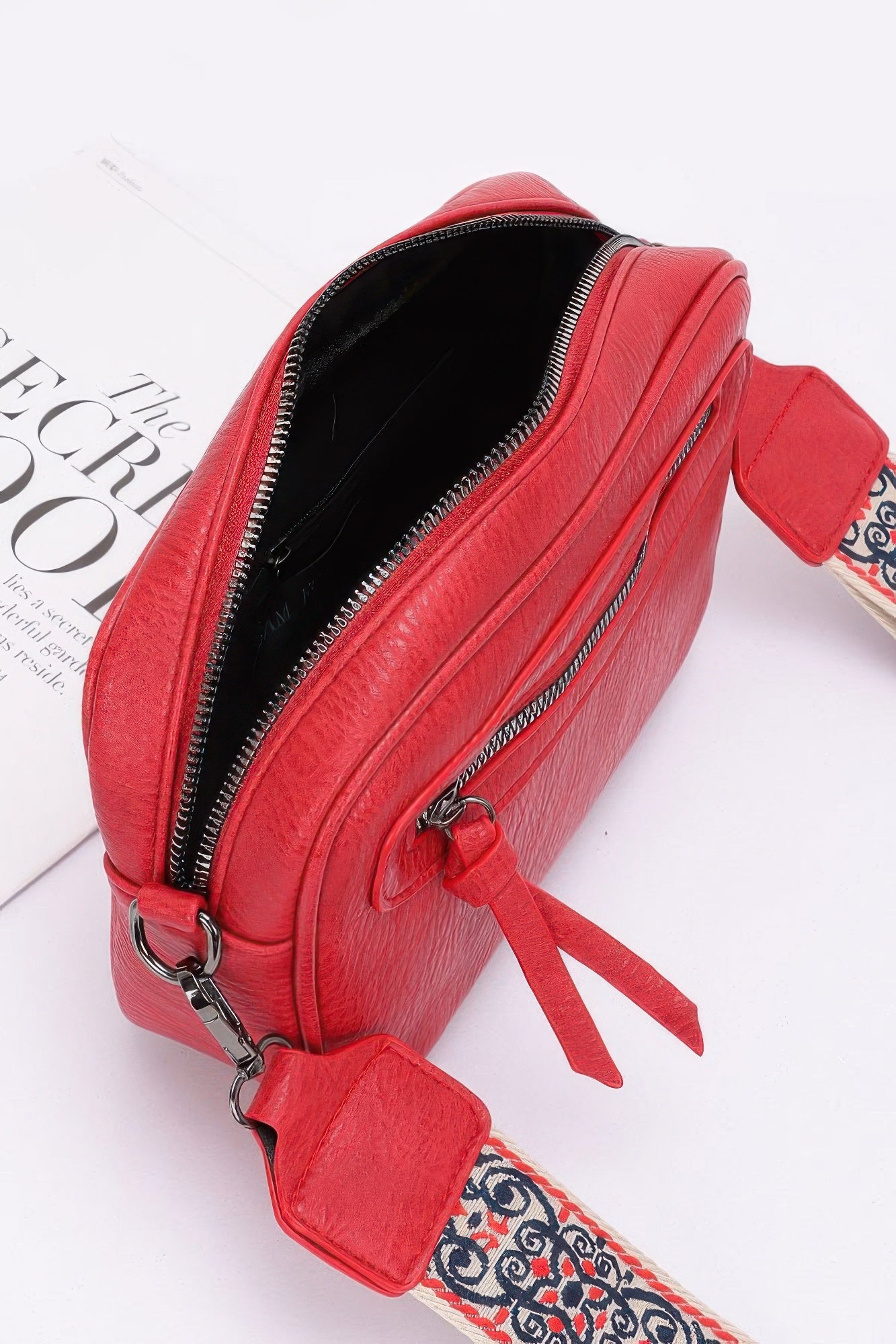 Faux Leather Crossbody Purse with Multi-Color Strap - Artsi Chic Boutique