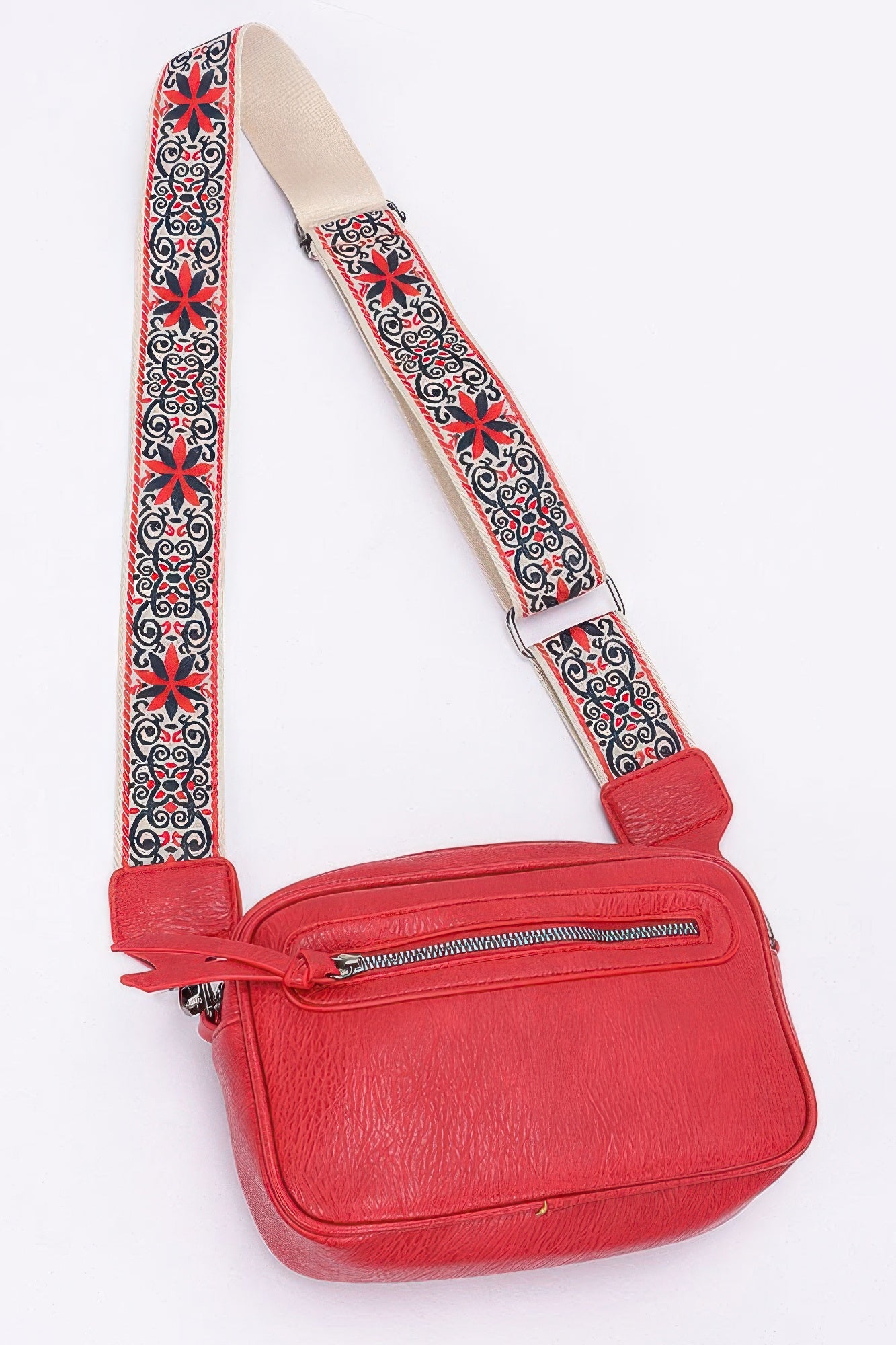 Faux Leather Crossbody Purse with Multi-Color Strap - Artsi Chic Boutique