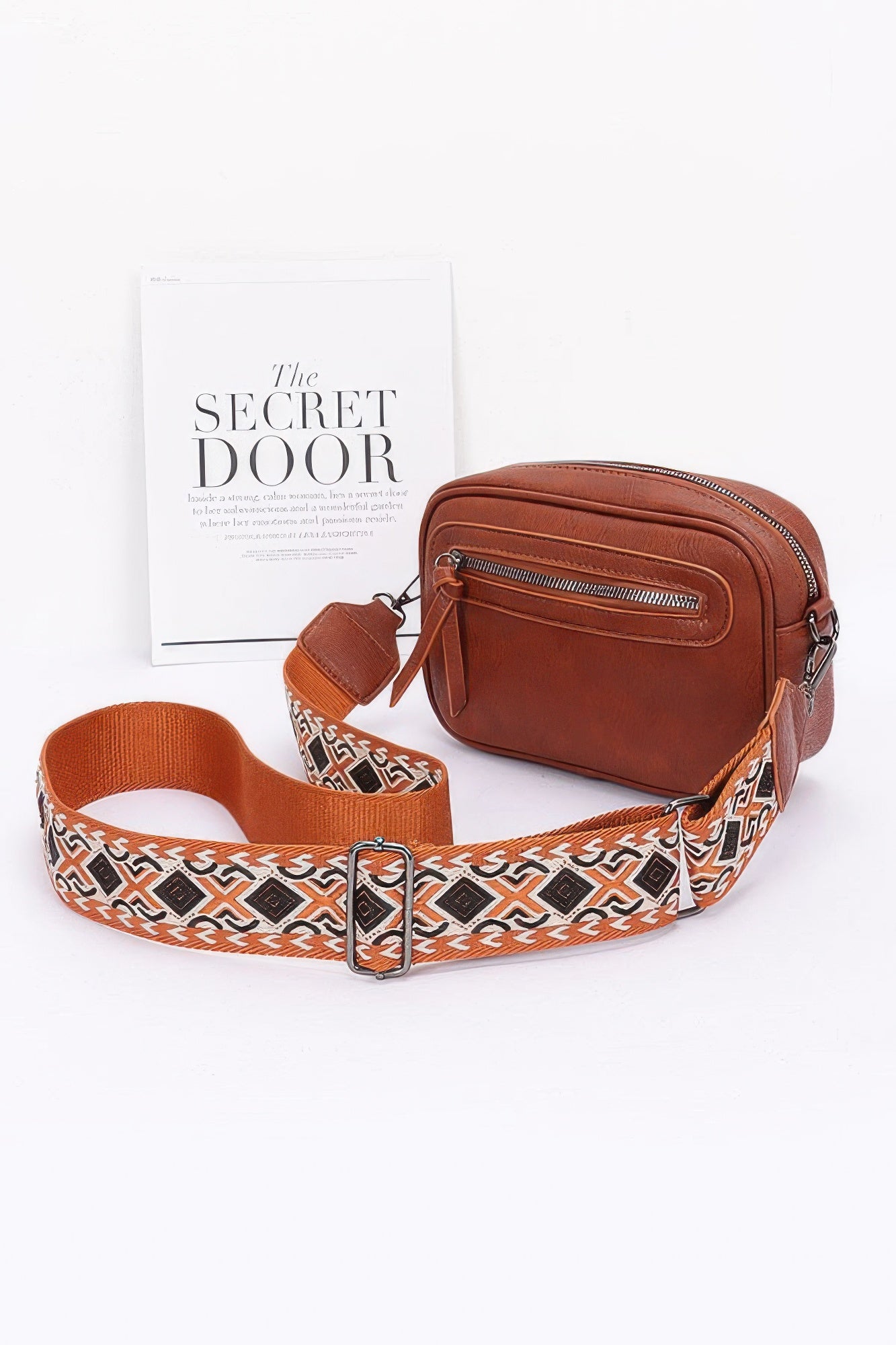 Faux Leather Crossbody Purse with Multi-Color Strap - Artsi Chic Boutique