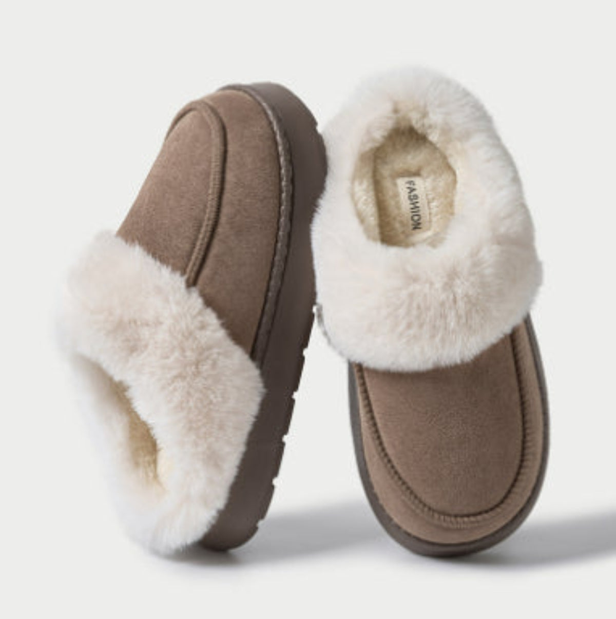 Camel plush-lined faux suede women's slippers product view