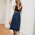 Chic Denim Cargo Skirt with Half Elastic Waist - Trendy Casual Wear - Artsi Chic Boutique