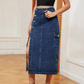 Chic Denim Cargo Skirt with Half Elastic Waist - Trendy Casual Wear - Artsi Chic Boutique
