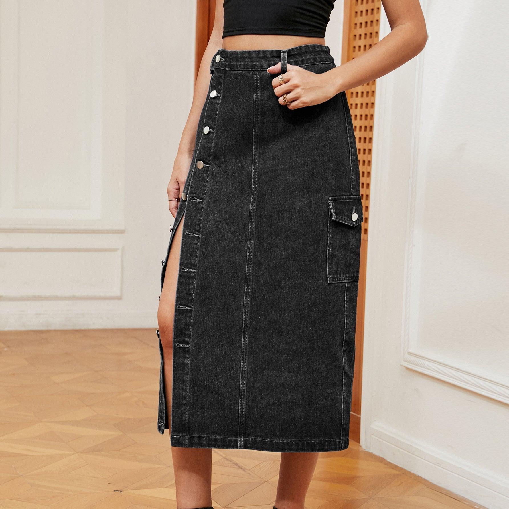 Chic Denim Cargo Skirt with Half Elastic Waist - Trendy Casual Wear - Artsi Chic Boutique