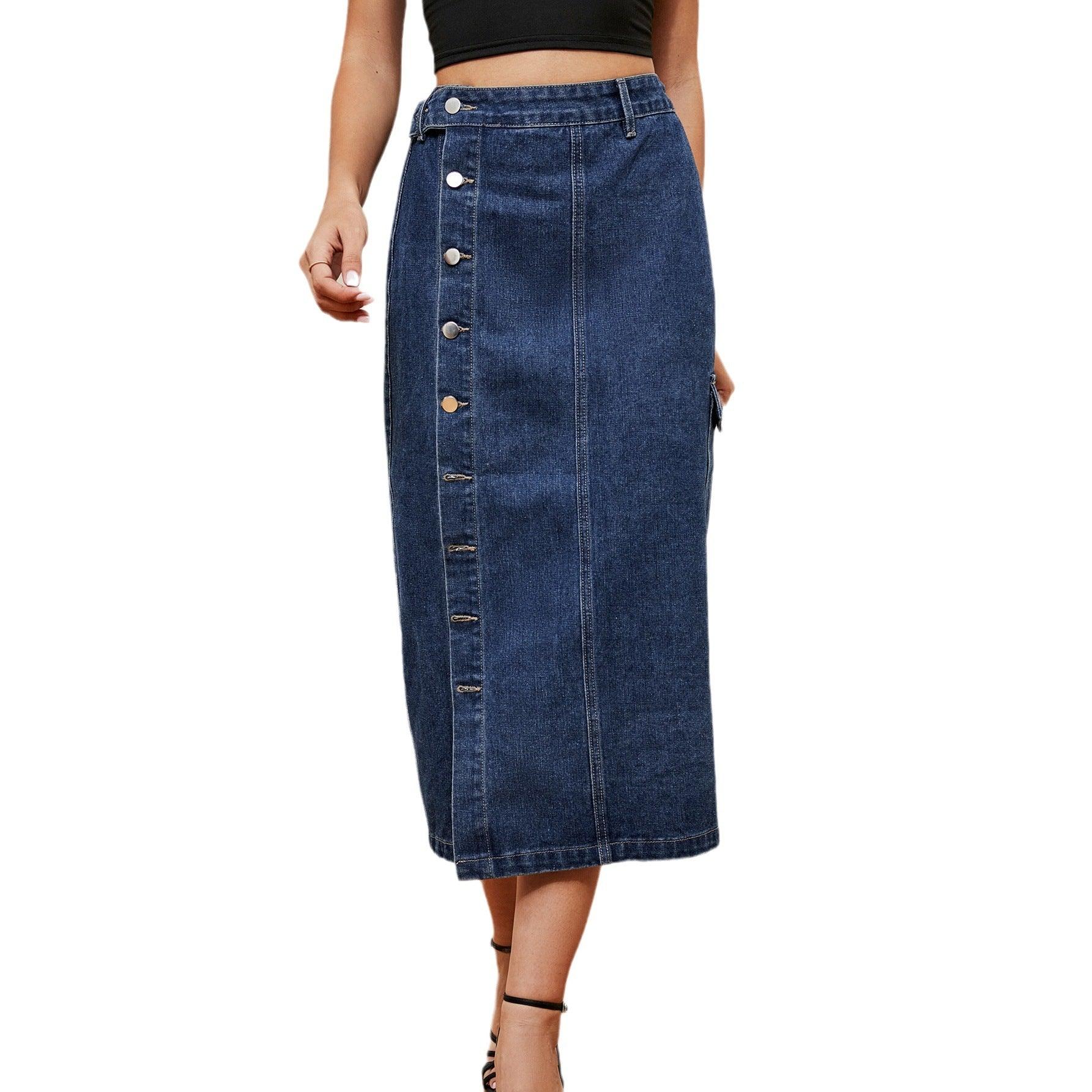 Chic Denim Cargo Skirt with Half Elastic Waist - Trendy Casual Wear - Artsi Chic Boutique
