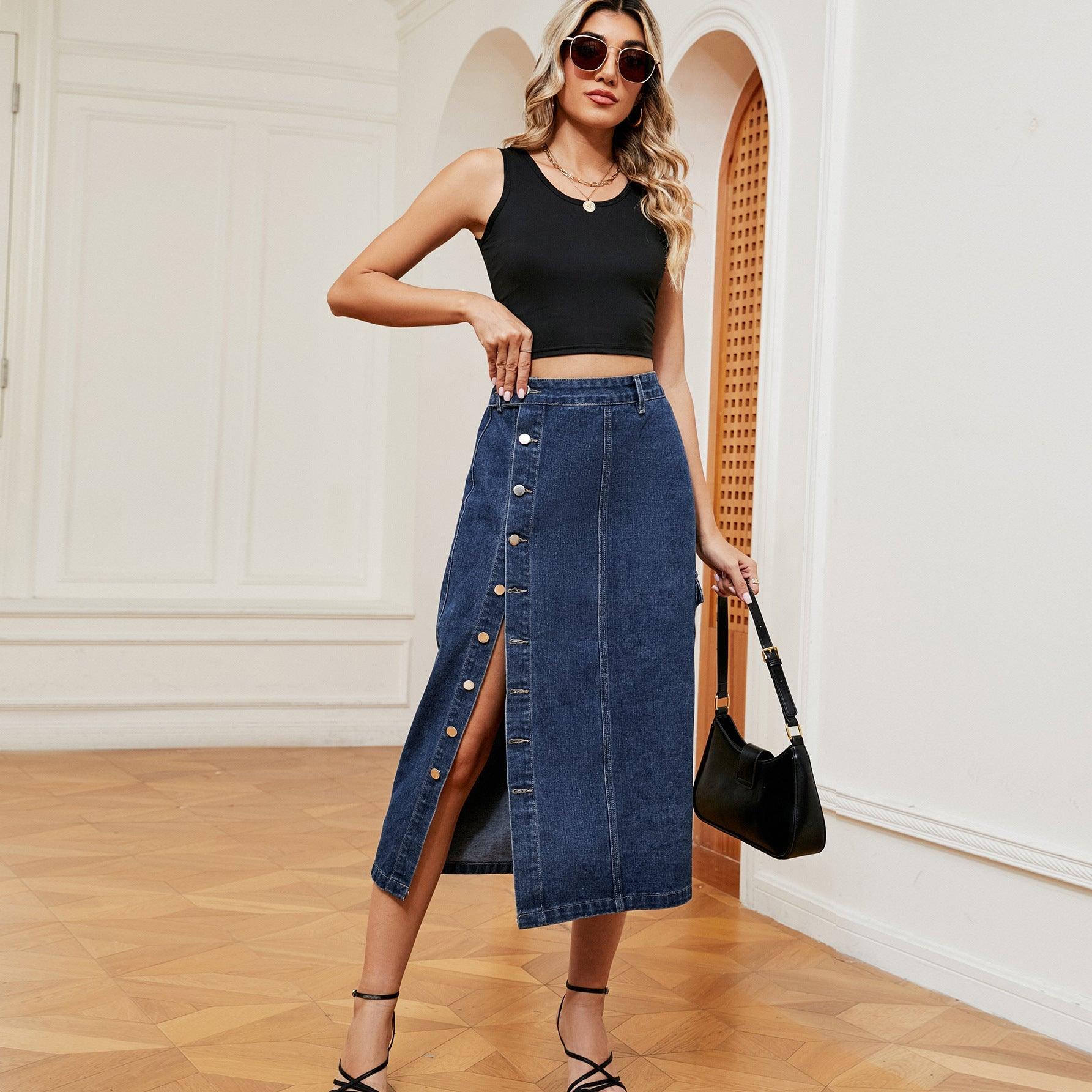 Chic Denim Cargo Skirt with Half Elastic Waist - Trendy Casual Wear - Artsi Chic Boutique