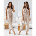 Chic Solid Color Wrap Jumpsuit - Elegant Business Belted Trousers for Women - Artsi Chic Boutique