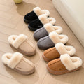 Cozy faux suede plush-lined women's slippers in multiple neutral colors