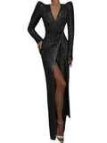 Dazzling Sequined Slit Banquet Dress - Elegant Evening Gown - Artsi Chic Boutique