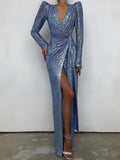 Dazzling Sequined Slit Banquet Dress - Elegant Evening Gown - Artsi Chic Boutique
