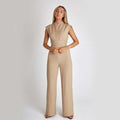 Elegant Sleeveless Wide Leg Jumpsuit – V-Neck Business Casual Overalls for Women - Artsi Chic Boutique