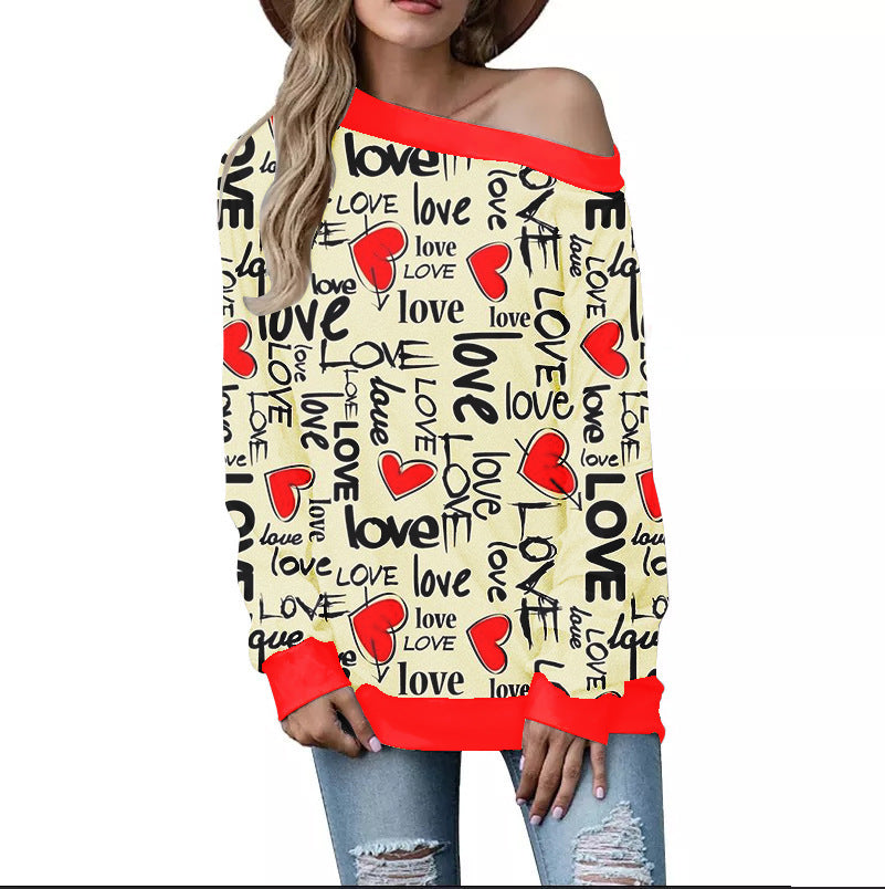 Love-Inspired Loose Shoulder Sweater - Artsi Chic Boutique