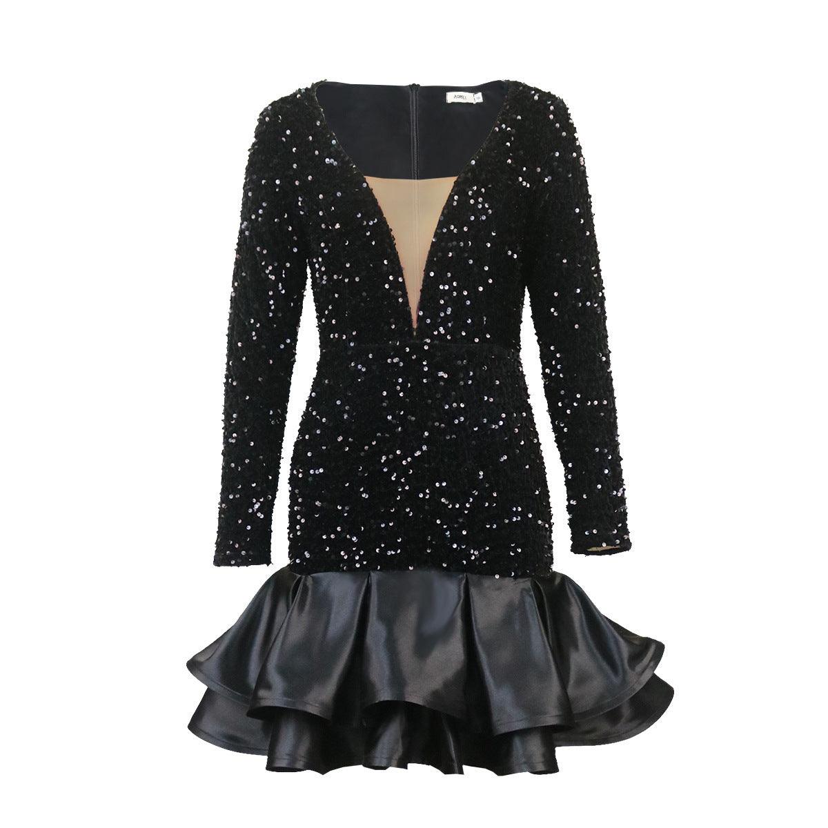 Sultry Deep V-Neck Sequin Mini Dress - Glamorous Party Attire - Artsi Chic Boutique