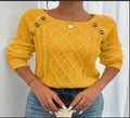 Square Neck Knitted Sweater With Button Design - Artsi Chic Boutique