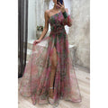 Glamorous Off-Shoulder Tie-Dye Mesh Dress – Elegant Slit for Party Nights - Artsi Chic Boutique