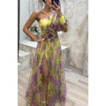 Glamorous Off-Shoulder Tie-Dye Mesh Dress – Elegant Slit for Party Nights - Artsi Chic Boutique