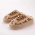 Khaki plush mule slippers with thick sole