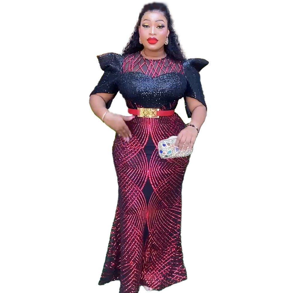 Plus Size Sequined Glamour Gown – Elegant Evening Party Dress - Artsi Chic Boutique