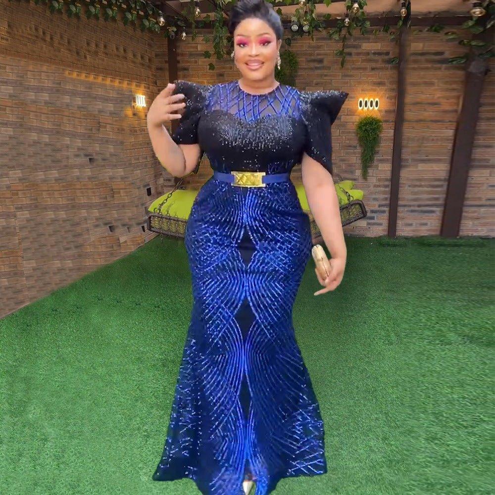 Plus Size Sequined Glamour Gown – Elegant Evening Party Dress - Artsi Chic Boutique