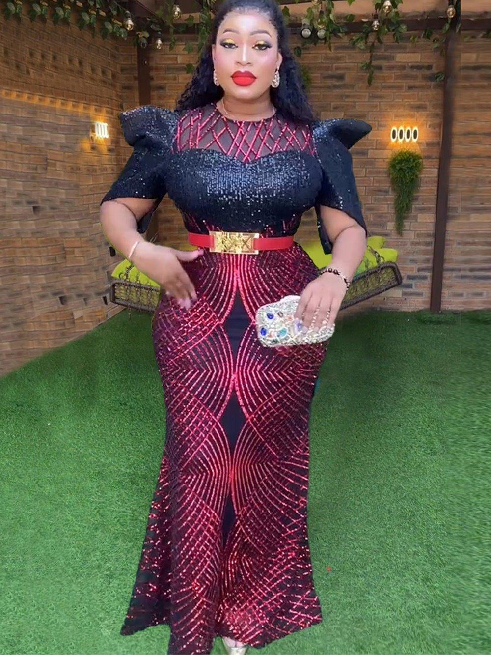 Plus Size Sequined Glamour Gown – Elegant Evening Party Dress - Artsi Chic Boutique