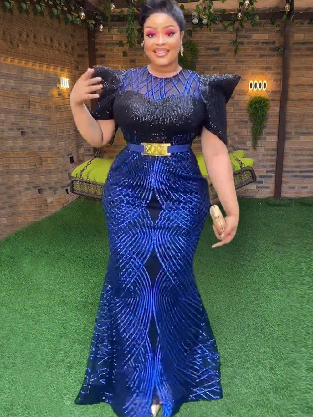 Plus Size Sequined Glamour Gown – Elegant Evening Party Dress - Artsi Chic Boutique