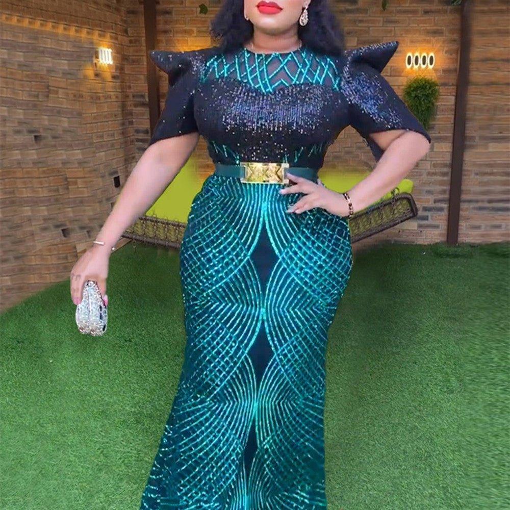 Plus Size Sequined Glamour Gown – Elegant Evening Party Dress - Artsi Chic Boutique