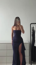 Elegant Strapless Slit Maxi Dress – Perfect for Parties & Weddings - video 2