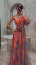 Stunning Tie-Dye Mesh Off-Shoulder Slit Dress - video 1