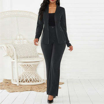 Professional Solid Color Business Suit - Blazer & Pants Set - Artsi Chic Boutique