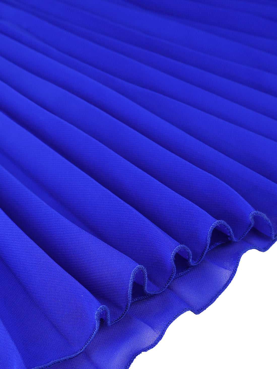 Royal blue pleated maxi gown with flowing cape sleeves and a flattering defined waist.