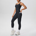 Black Sculpt & Define high-waist women’s activewear set with fitted sleeveless top and full-length leggings