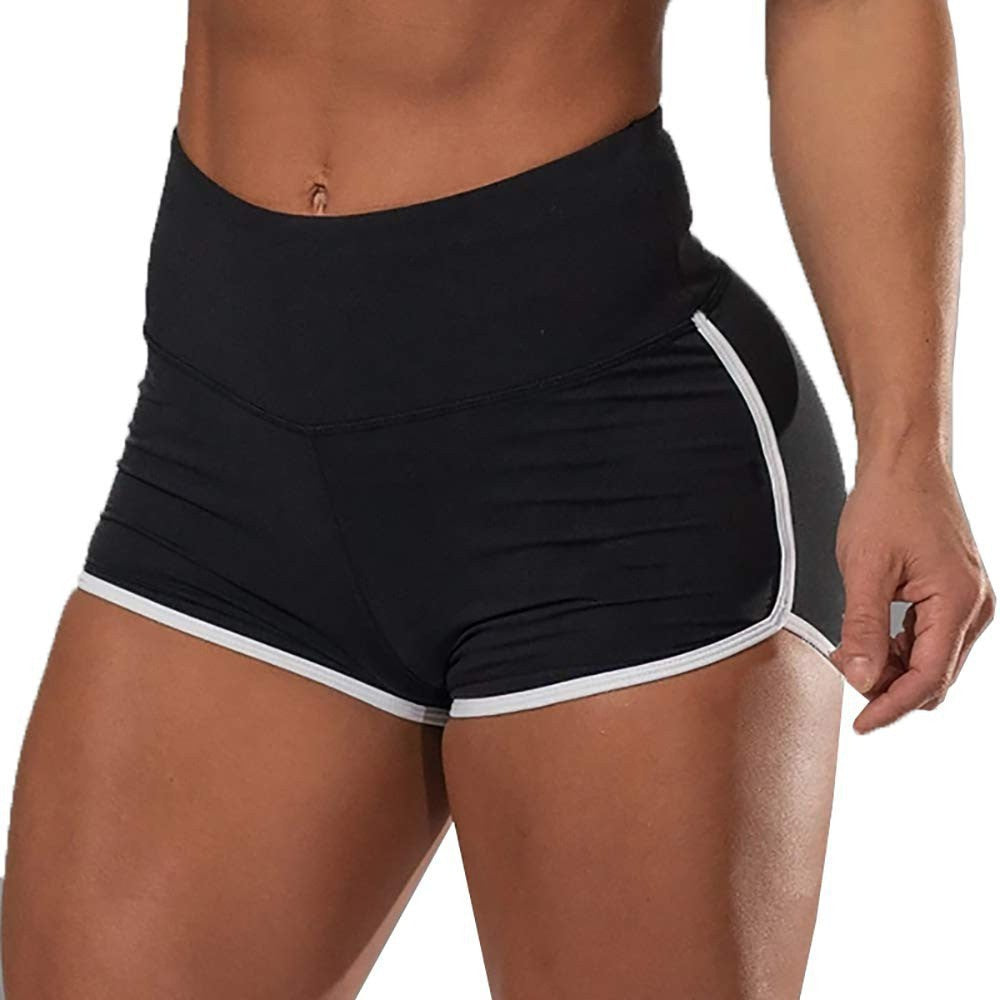 Black SculptCurve plus size high-waist running and workout shorts with contrast trim shown from the front