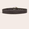 Back view of women’s black textured Western belt showing adjustable holes and silver-tone trim